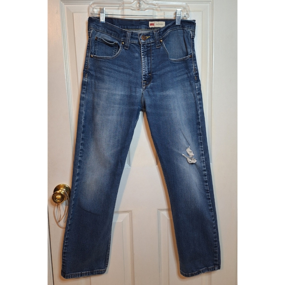 Wrangler Medium Acid Wash Distressed Mid Rise Slim Straight Leg Jeans Size 30x28